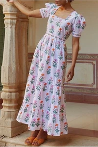 Pink City Prints Spring Iris Evelyn Midi Dress Medium Block Print - Picture 1 of 22