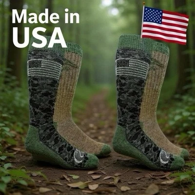 NUEVO CON ETIQUETAS 2 Pares Patos Ilimitados Camuflados Verde Bandera Americana Calcetines Grandes 9-13 Hechos en EE. UU. Foto 1 de 4