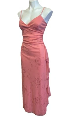 Antigo Vestido Maxi Tabu Anos 90 Y2K Rosa Glitter Transparente Ruch Malha Slip Ruff Fada P/M - Imagem 1 de 4