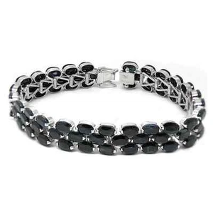 Brazalete de tenis ancho de zafiro natural de 3 filas de plata de ley De Buman 26,39 g, 7"" - Imagen 1 de 1