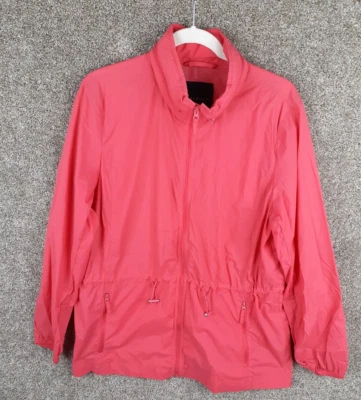 Talbots Foldable Windbreaker Jacket Womens L Pink Zip Hood Lightweight Pockets - Image 1 of 4
