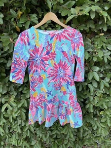 Lilly Pulitzer Girls Coral Fish Bright Floral Dress EUC Size XL 12/14 - Picture 1 of 4