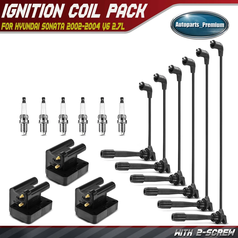 3x bobinas de encendido y 6x bujías de iridio y 6x cables para Hyundai Sonata 02-04 Foto 1 de 4