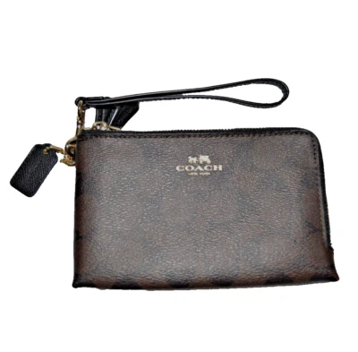 Cartera Muñequera COACH Carriage Marrón Negra Firma C Cuero Doble Cremallera NUEVA SIN ETIQUETAS Foto 1 de 4