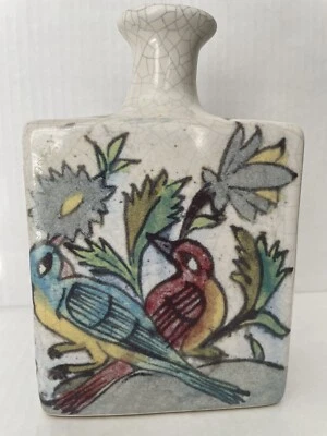 Pottery Barn Iznik 石器花瓶鸟鹿 🦌纹理 Crazing 装饰 6.75 高 — 第 1/4 张图片