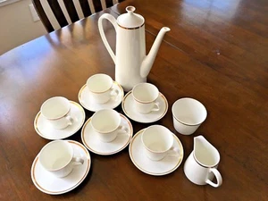 Elegant Royal Tuscan Sovereign Bone China Coffee Set, White w/ Gold Band - Picture 1 of 7