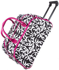 Women's Fashion Print 21" Rolling Duffel Bag Suitcase Garment Carry-on Duffle 