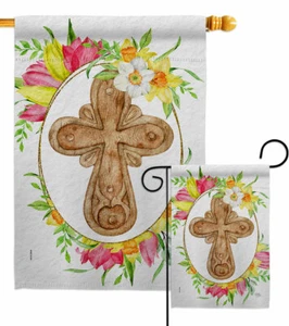 Wood Cross Garden Flag Faith Religious Decorative Small Gift Yard House Banner - Picture 1 of 17