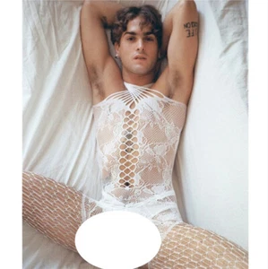 Sexy Hombres Lencería de Malla Negra Chaleco Corsé Tirantes Medias Body Ropa Interior - Imagen 1 de 34