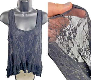 Candies Y2K Tank Top Black Mesh Sheer Floral Lace Fairy Grunge Whimsigoth Vamp L - Picture 1 of 13