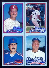 1989 OPC O PEE CHEE Rickey Henderson Tomy Lasorda HOF 4 CARD BOX BOTTOM PANEL