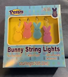 Just Born Peeps Brand Bunny String Lights 10 Count In Pkg White LED Easter - Picture 1 of 5