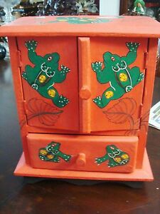 Wooden cabinet, drawer and two doors, hand painted with frogs original