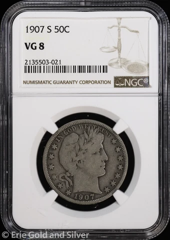 1907-S 50C Barber Half Dollar NGC VG 8 Cover