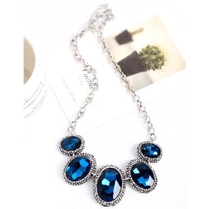 Nuevo Mujeres Vintage Azul Brillante Estrás Cuello de Acrílico Pechera Collar Cadena Gargantilla - Imagen 1 de 3