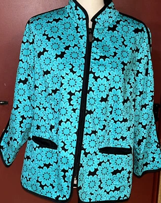 Chaqueta Blazer Bob Mackie Usable Arte Verde/Verde azulado Cremallera Floral Vibrante Declaración Foto 1 de 4