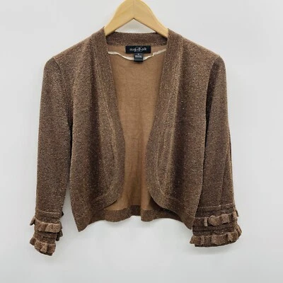 August Silk Womens Size Medium Metallic Open Front Cardigan Sweater Brown 1247 - Image 1 of 4