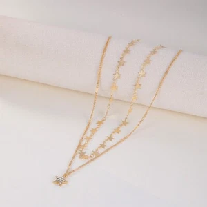 Fashion Women Chain Jewelry Necklace Double Layer Star Crystal Pendant 2073 - Picture 1 of 6