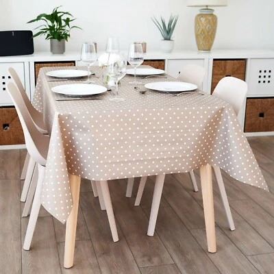 PVC Vinyl Oilcloth Wipeclean Tablecloth Small Dot Taupe Polka Dot Protector - Image 1 of 4
