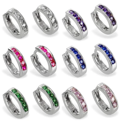 Creolen Echt Silber 925 Klapp Ohrringe Zirkonia Damen Kinder Schmuck 12 & 14 mm - Bild 1 von 3