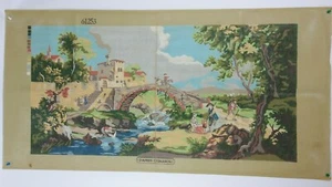 Vintage Needlepoint Canvas D'APRES CIGNAROLI Landscape Large 24x47" Overall Size - Picture 1 of 12