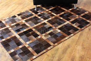 bunkar's Handmade Natural Cowhide Leather Modern Area Rugs, Style Rubik's 2D - Picture 1 of 4