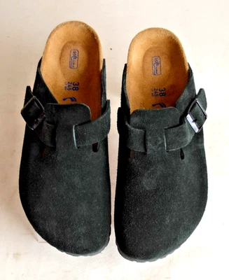 Sandalias Birkenstock Boston para mujer 7 N 38 gamuza cuero plantilla suave negras usadas en excelente estado Foto 1 de 4