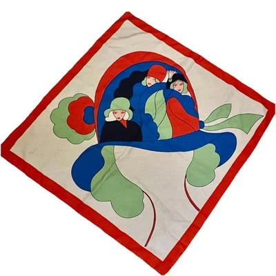 Bufanda sedosa con estampado de novedad Durazon Flapper de colección de los años 70 dama con sombrero Foto 1 de 4
