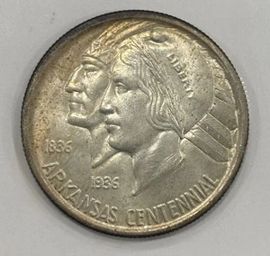 1937 ARKANSAS COMMEMORATIVE HALF DOLLAR UNCIRCULATED - Picture 1 of 3