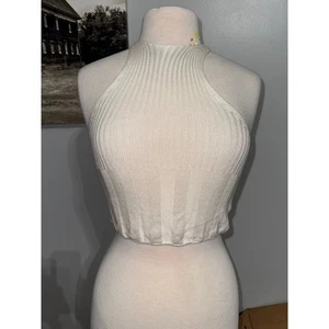 Intimately Free People white high neck bodycon ribbed crop top XS brand new - Picture 1 of 6