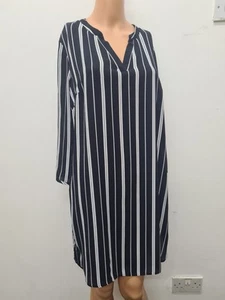 Ladies Dress Atmosphere Size 12 Long Sleeve V Neck Black Mix Striped - Picture 1 of 5