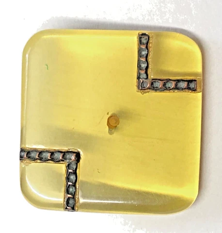1940'S  Apple Juice Bakelite Square Button with Inset Metal Corner OME Cover