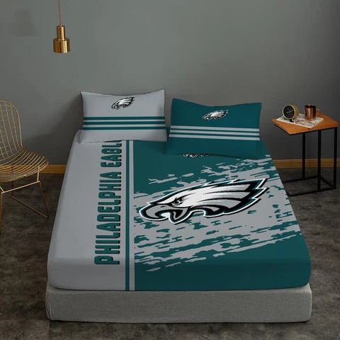 Philadelphia Eagles Bedding Set 3PCS Fitted Sheet Deep Pocket Sheet Pillowcases Cover
