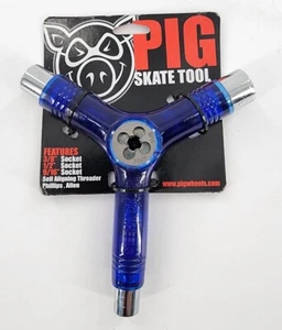 New Pig Tri-Socket Threader Transparent Blue Skateboard Tool Skateboarding - Photo 1/2