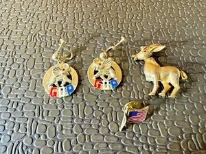 Lot of GOP Republican Earrings and 2 Stick Pins, Very Cute - Picture 1 of 4