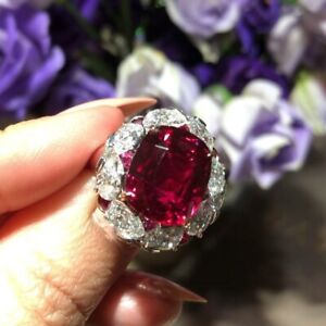 Cushion Shape Raspberry Red 15CT Ruby With Vivid White 6CT CZ Women's Fine Ring
