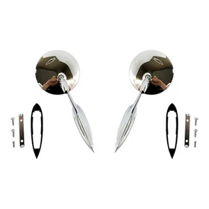 Pair Round Bowtie Teardrop Door Side Mirrors w/ Hardware For 1963-1964 Impala - Picture 1 of 7