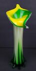 Jack In The Pulpit Green White Yellow Lilly 11" Vase Art Glass Murano Style