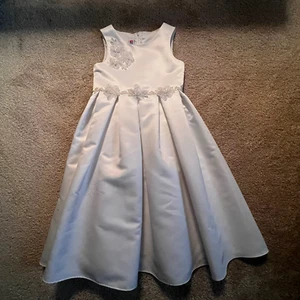 Muneca Girl's Formal Full Length Dress Sz 7 White Taffeta Mesh Flowers - Picture 1 of 9