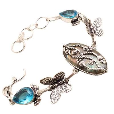 Pietra Labradorite Placcato Argento Bracciale Handmade Gioielli Regalo 18 Gms - Immagine 1 di 3