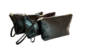 Black Leather Bag, Clutch Wristlet Handbags, Cosmetic Bag, Cosmos - Picture 1 of 5