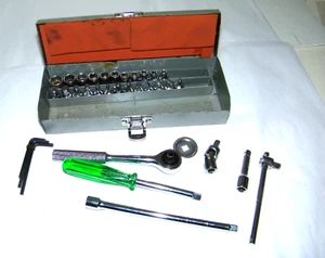 Vintage Sears 3/8" Drive Socket Ratchet Set in Metal Box Plus Extras - Picture 1 of 10