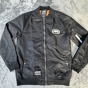 Ecko Unltd Bomber Jacket Mens Small Black Urban Street Wear Hip Hop Y2K - Picture 1 of 15