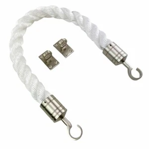 36mm White Staplespun Barrier Rope x 1.5m c/w Satin Nickel Hook & Eyeplates - Imagen 1 de 1