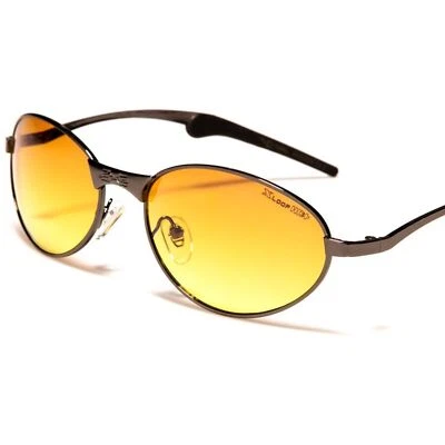 Коричневый высокой четкости линзы вождения Gunmetal стильный металлический овальный солнцезащитные очки - Изображение 1 из 2