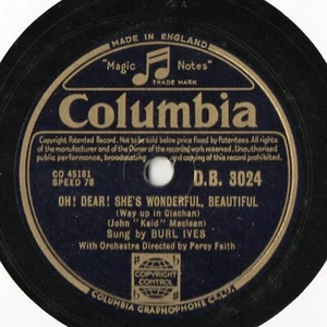 BURL IVES 50'S 78 - OH DEAR SHE'S WONDERFUL, BEAUTIFUL - WEE COOPER O' FIFE EX+ - Picture 1 of 3