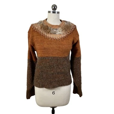 20 Ans Kim Mariea Womens VTG 80-90's Sweater Medium Brown Fur Accent Boho Earthy - Image 1 of 4
