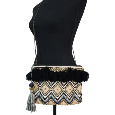 NUEVO SIN ETIQUETAS Cartera Bandolera Bandolera Bandolera Flecos Cadena Correa Algodón Boho Años 90 Y2K De Colección Foto 1 de 4