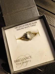 Anillo Topacio Blanco Genuino Oro 10KT y Plata de Ley Brillante Joyería Fina Talla - Imagen 1 de 4