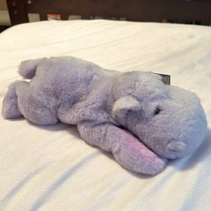 Vintage NWT Flopsies 12” A&A Aurora Plush Amethyst Hippo Beanbag Toy purple Rare - Picture 1 of 12